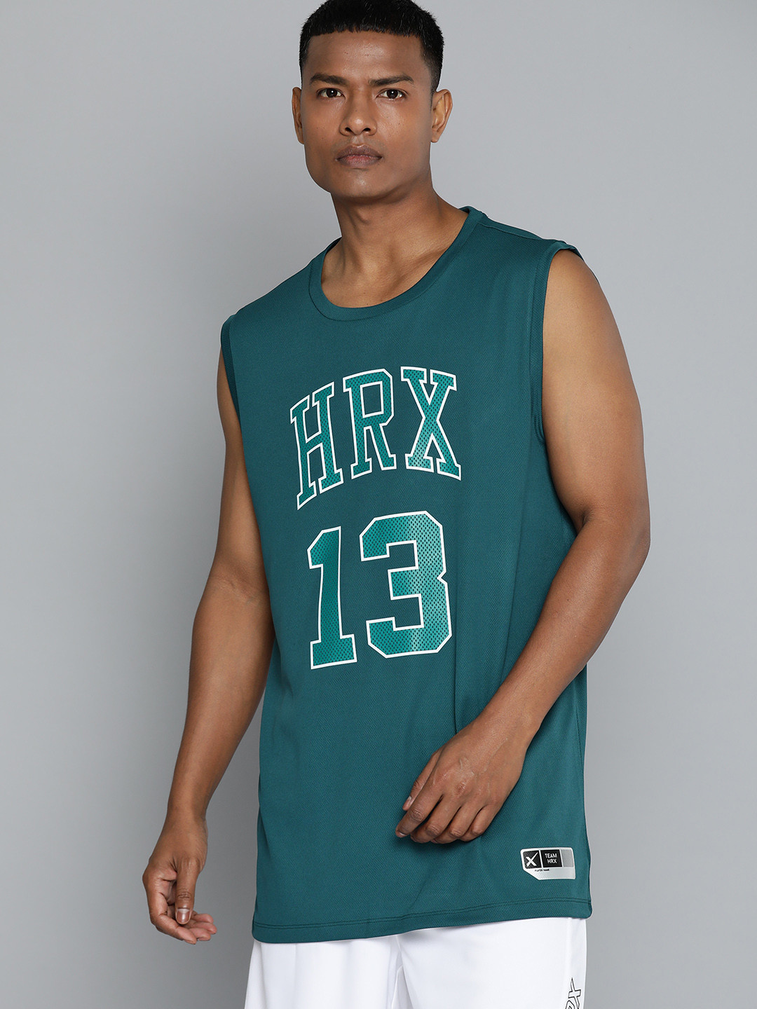 

HRX by Hrithik Roshan Printed Rapid-Dry Basketball T-shirt with Reflective Detail, Teal