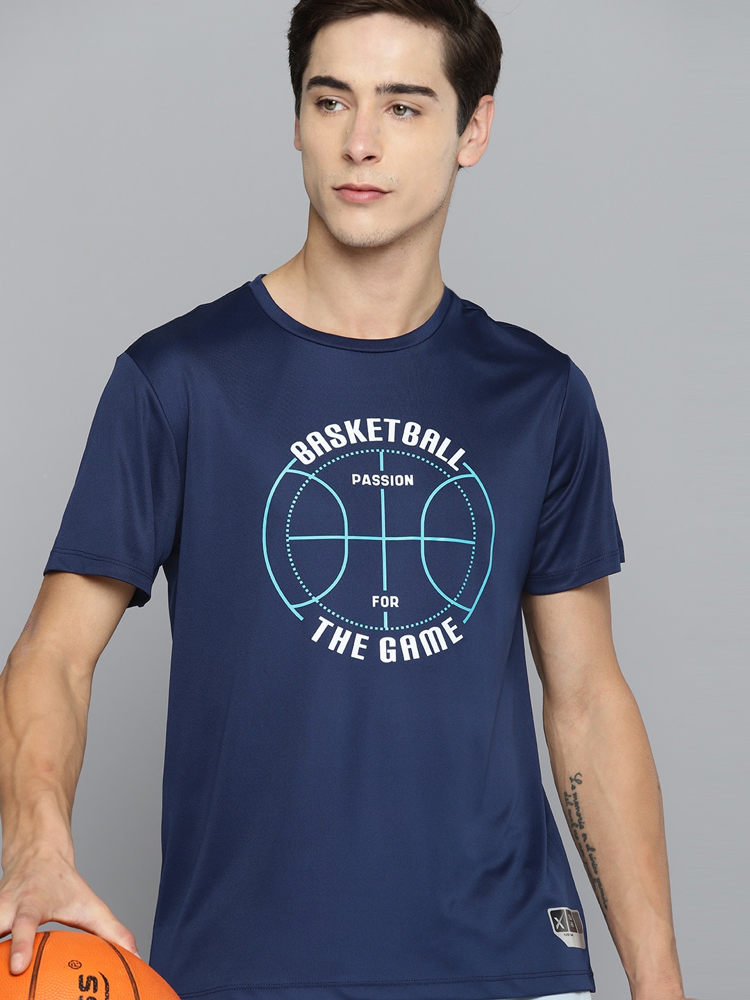 

HRX by Hrithik Roshan Printed Rapid-Dry Basketball T-Shirt, Navy blue