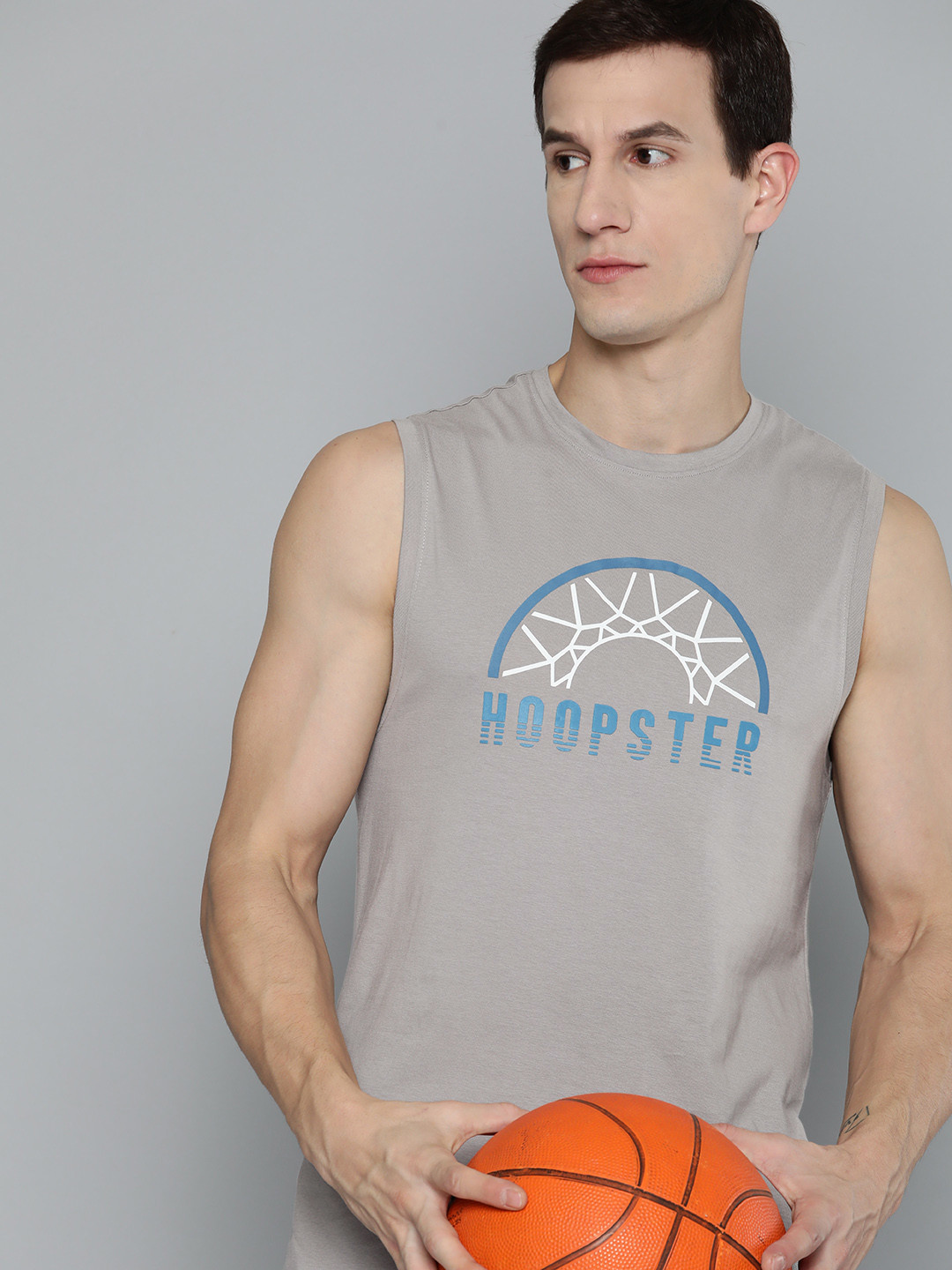 

HRX by Hrithik Roshan Men Pure Cotton Basketball T-shirt, Grey
