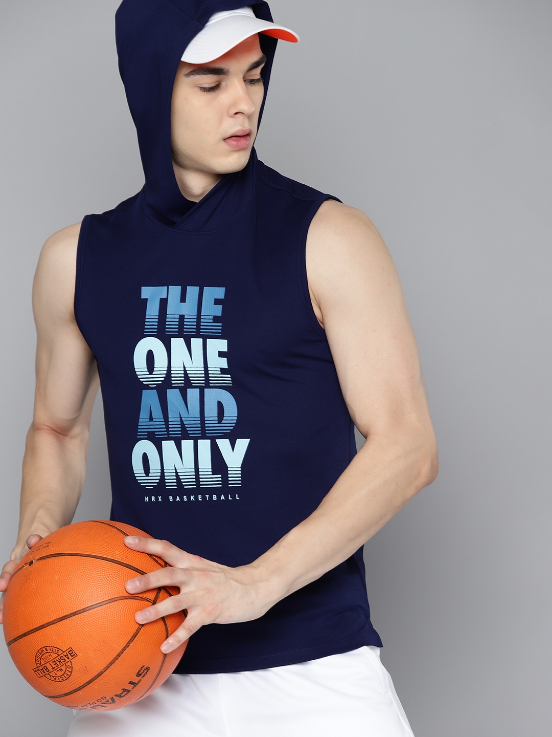

HRX by Hrithik Roshan Printed Hooded Basketball T-shirt, Navy blue