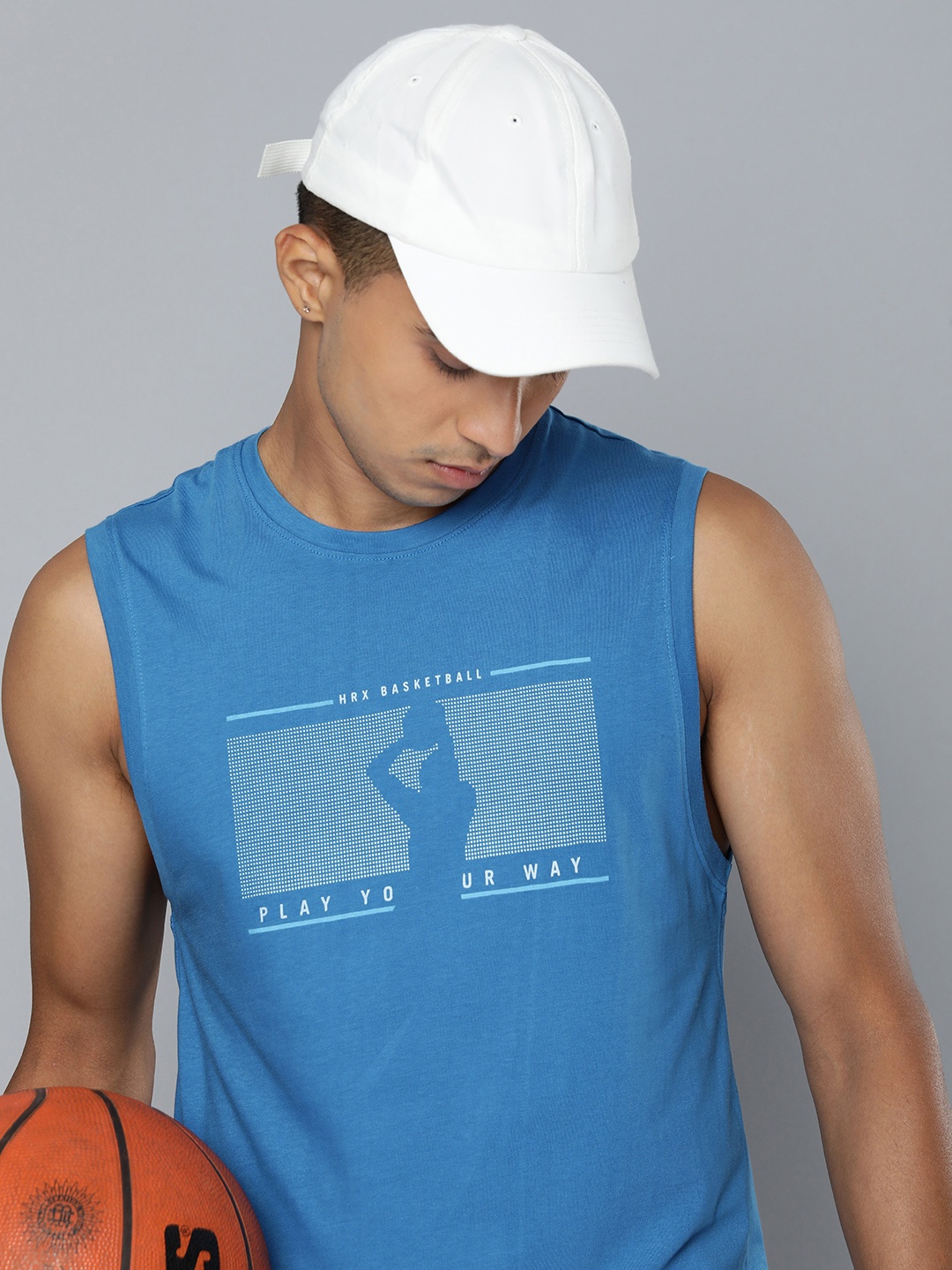 

HRX by Hrithik Roshan Printed Pure Cotton Basketball T-shirt, Blue