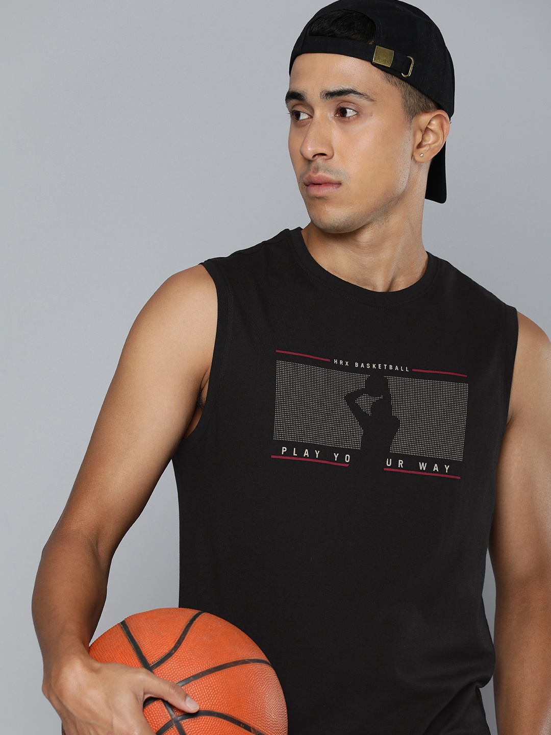 

HRX by Hrithik Roshan Printed Pure Cotton Basketball T-shirt, Black