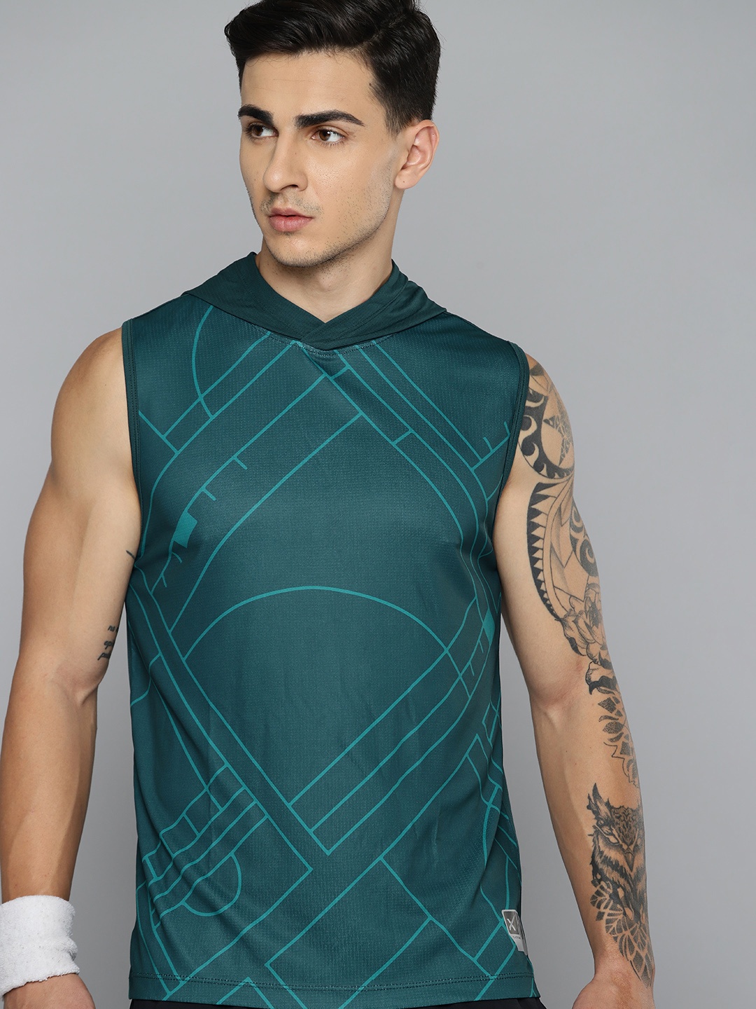 

HRX by Hrithik Roshan Printed Rapid-Dry Hooded Basketball T-shirt, Teal