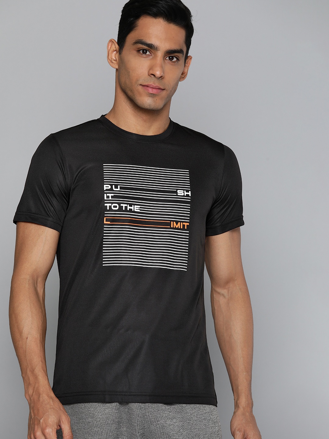 

HRX by Hrithik Roshan Antimicrobial Finish Rapid-Dry Brand Logo Printed Training T-shirt, Black