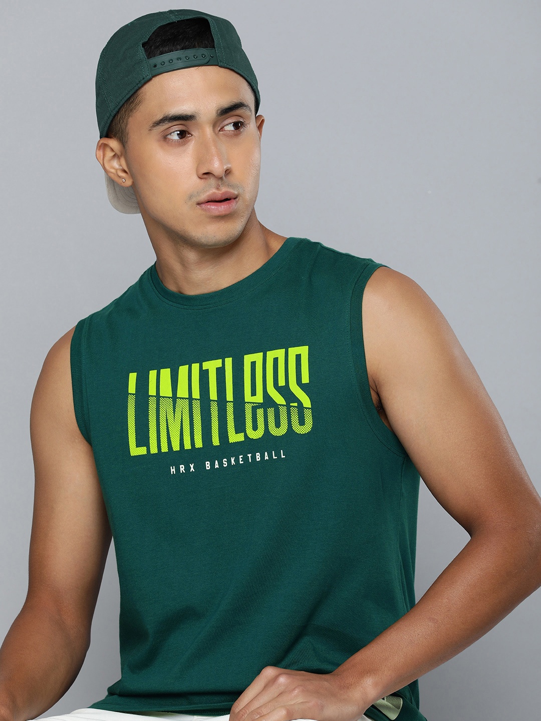 

HRX by Hrithik Roshan Typography Printed Pure Cotton Basketball T-shirt, Green