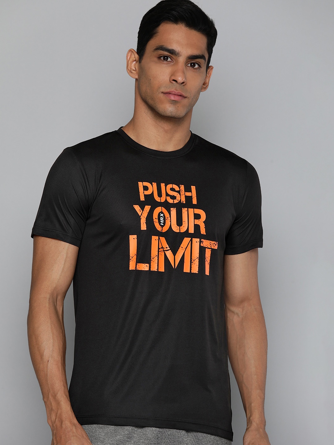 

HRX by Hrithik Roshan Antimicrobial Finish Rapid-Dry Brand Logo Printed Training T-shirt, Black