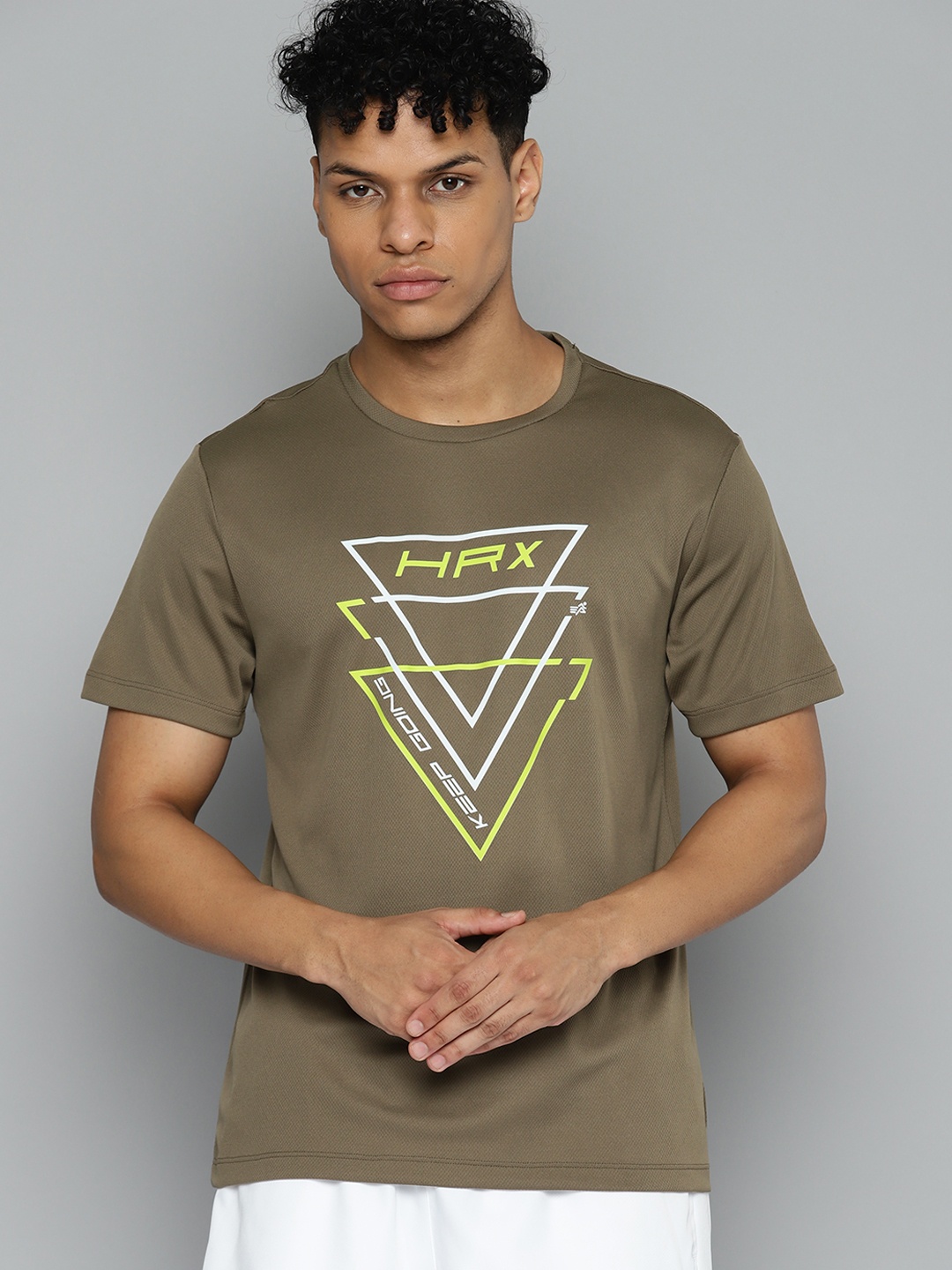 

HRX by Hrithik Roshan Brand Logo Printed Rapid Dry T-shirt, Olive