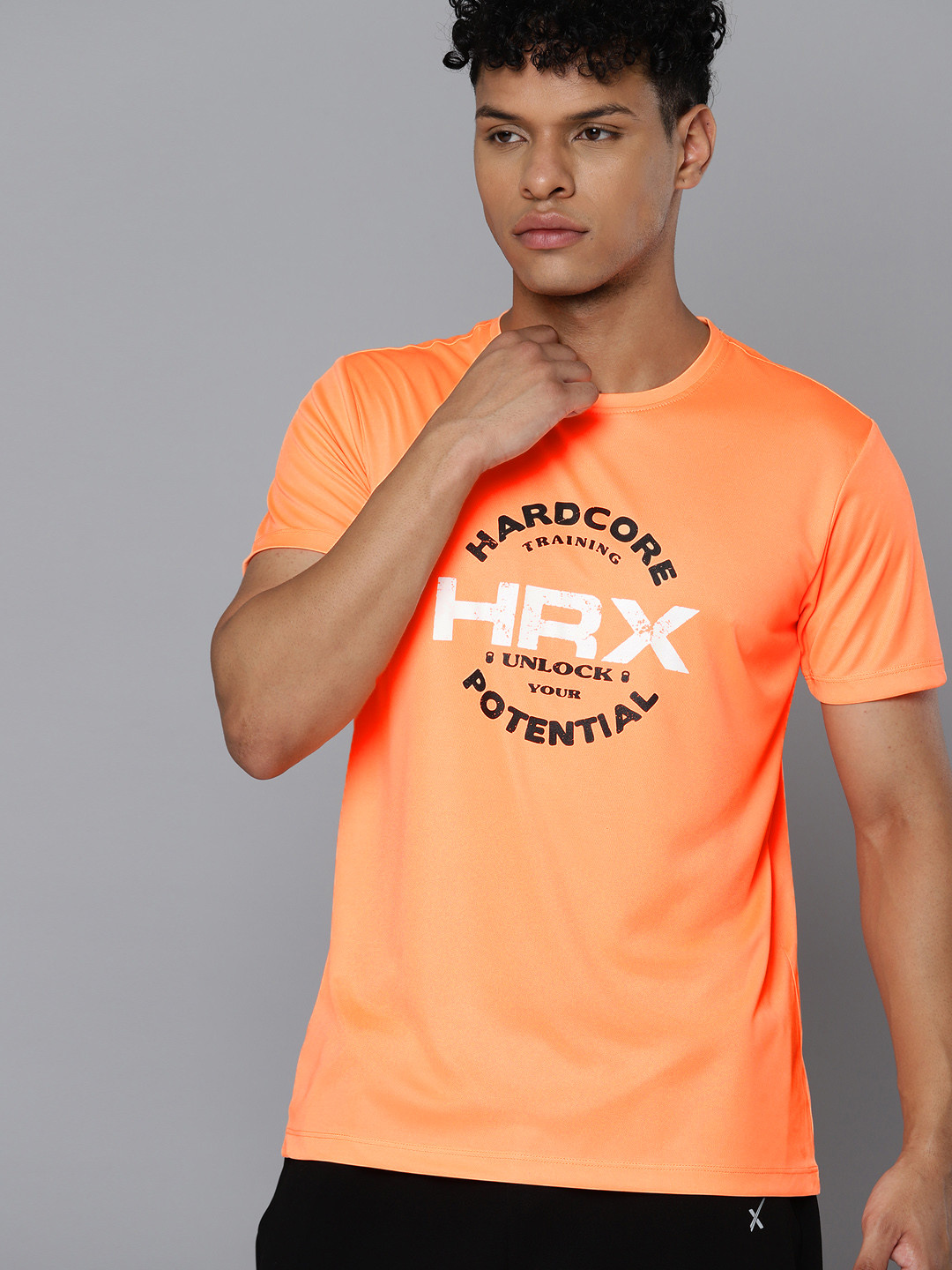 

HRX by Hrithik Roshan Brand Logo Printed Rapid-Dry Training T-shirt with Reflective Detail, Orange
