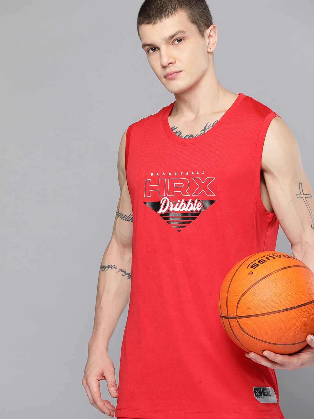 

HRX by Hrithik Roshan Rapid-Dry Printed Basketball T-shirt, Red