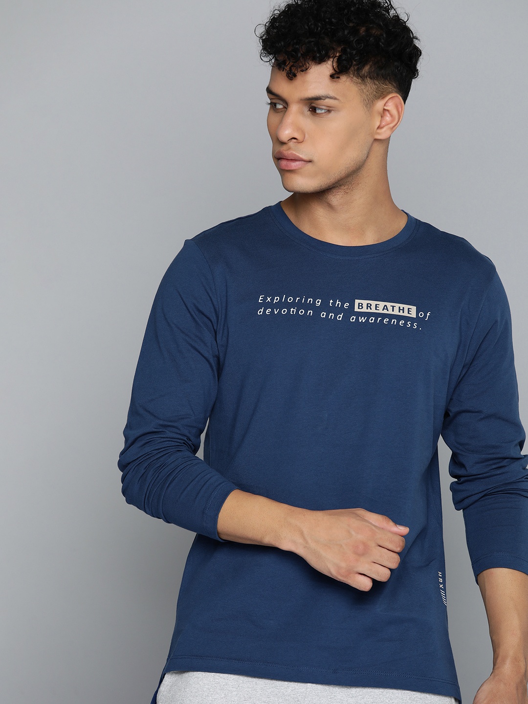 

HRX by Hrithik Roshan Printed Pure Cotton Yoga T-shirt, Blue