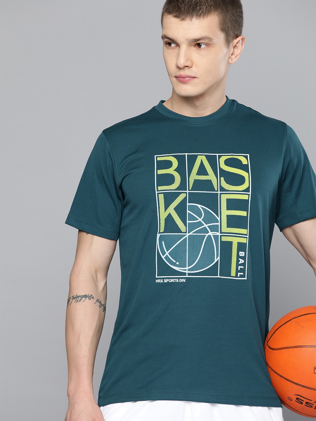 

HRX by Hrithik Roshan Rapid-Dry Printed Basketball T-shirt, Teal