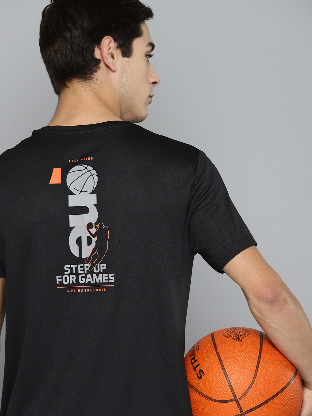 

HRX by Hrithik Roshan Printed Rapid-Dry Basketball T-Shirt, Black