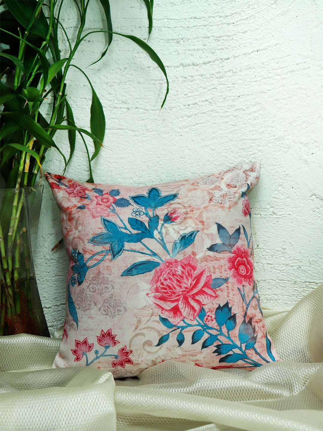 

ZEBA Rust & Green Floral Square Cushion Cover