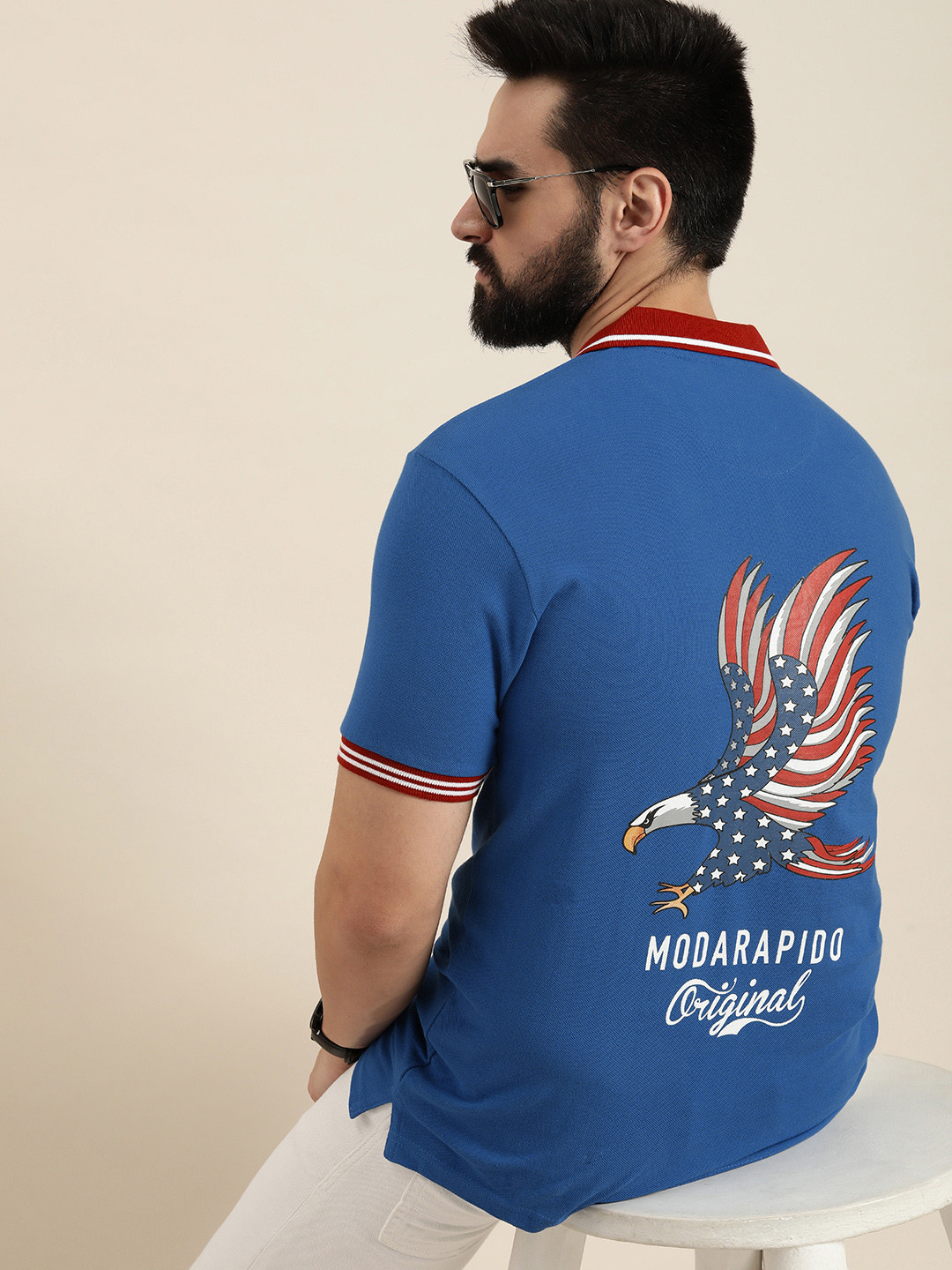 

Moda Rapido Printed Polo Collar Pure Cotton T-shirt, Blue