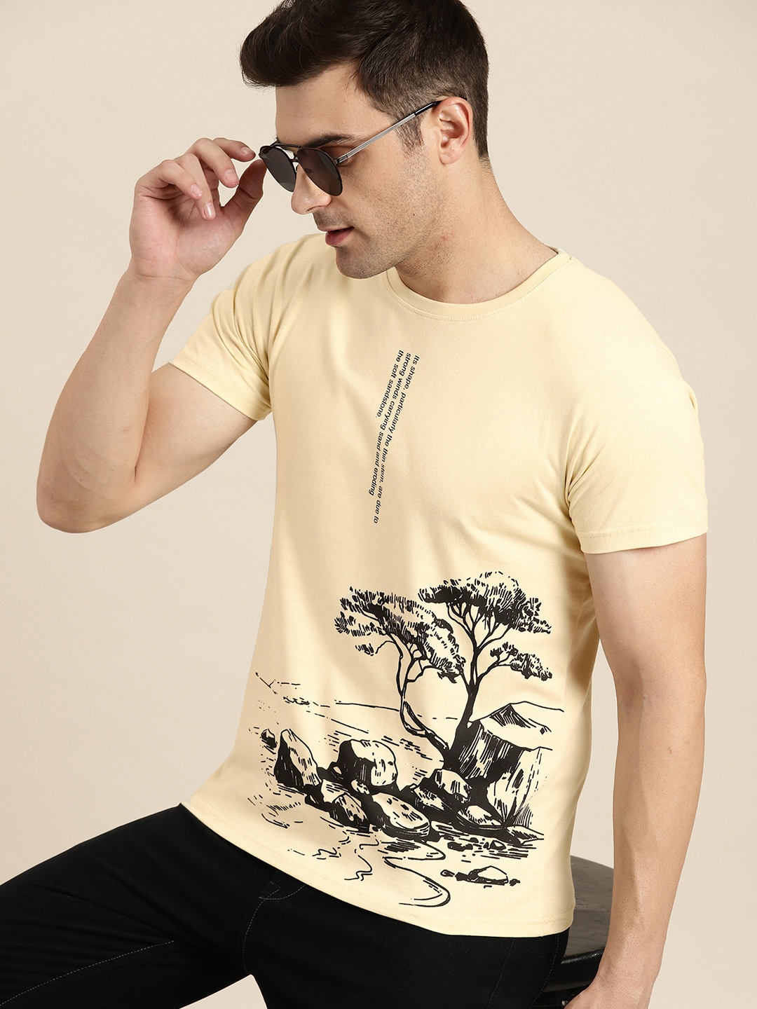 

Moda Rapido Printed Pure Cotton T-shirt, Beige