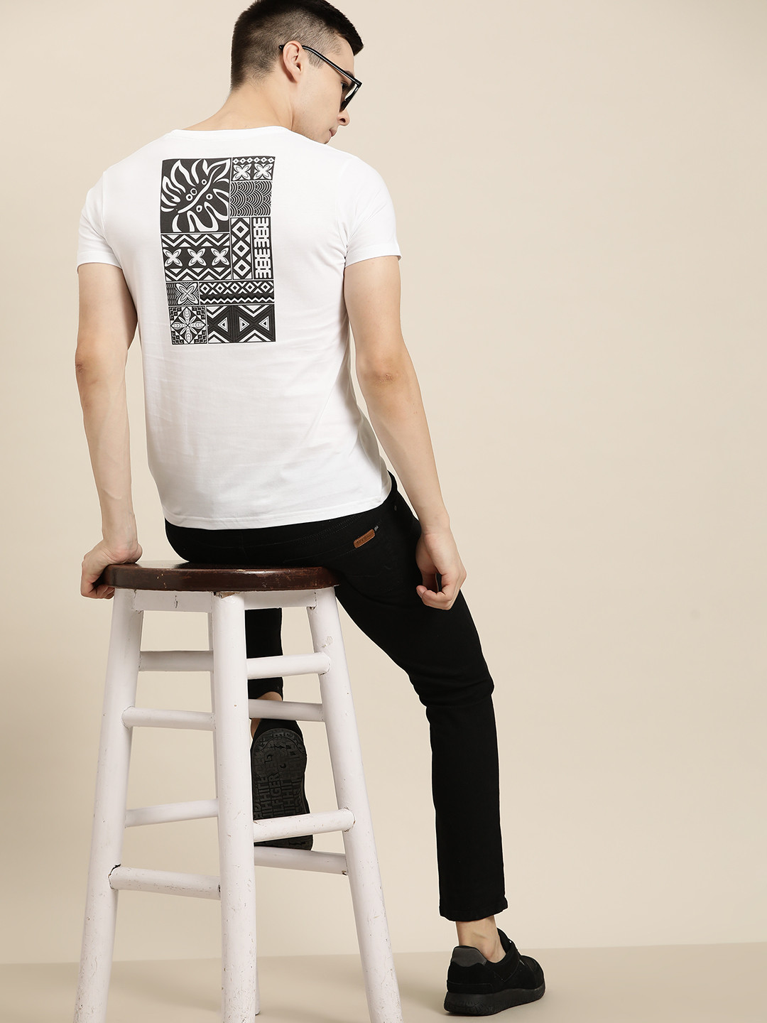

Moda Rapido Printed Back Pure Cotton T-shirt, White