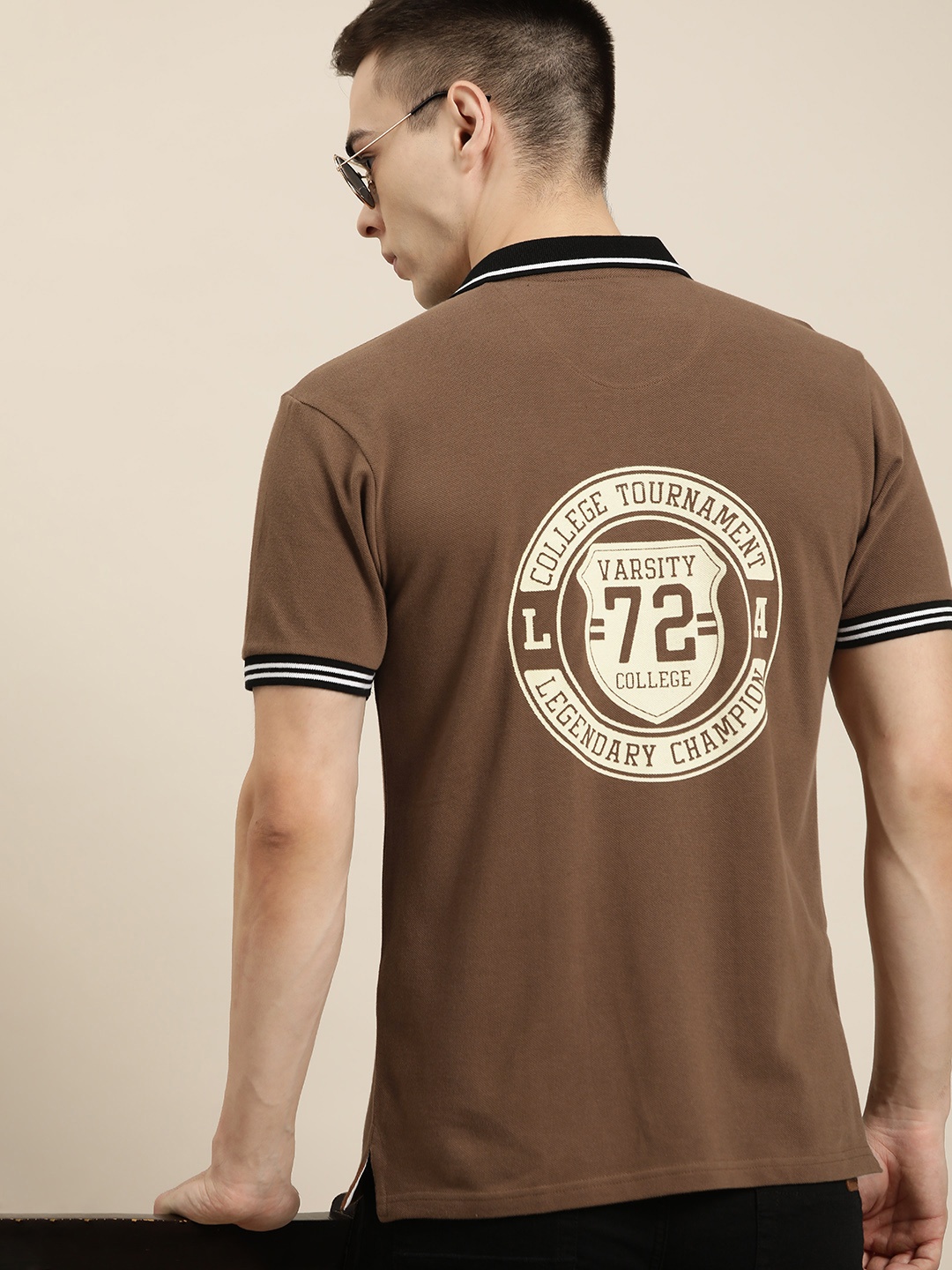 

Moda Rapido Printed Pure Cotton Polo Collar T-shirt, Brown