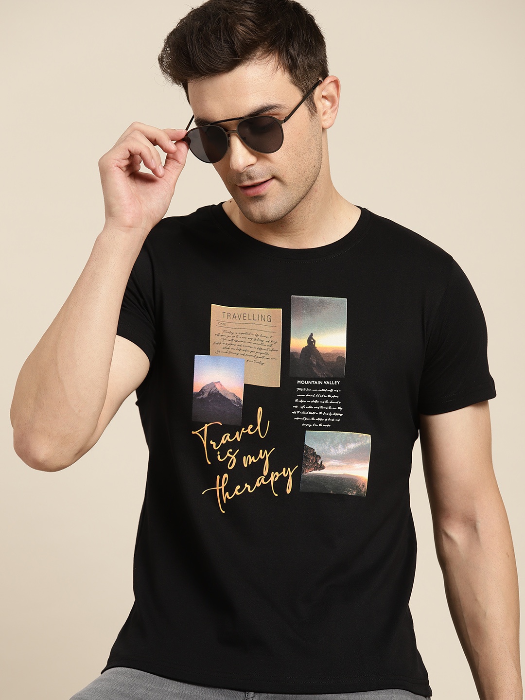 

Moda Rapido Printed Pure Cotton T-shirt, Black