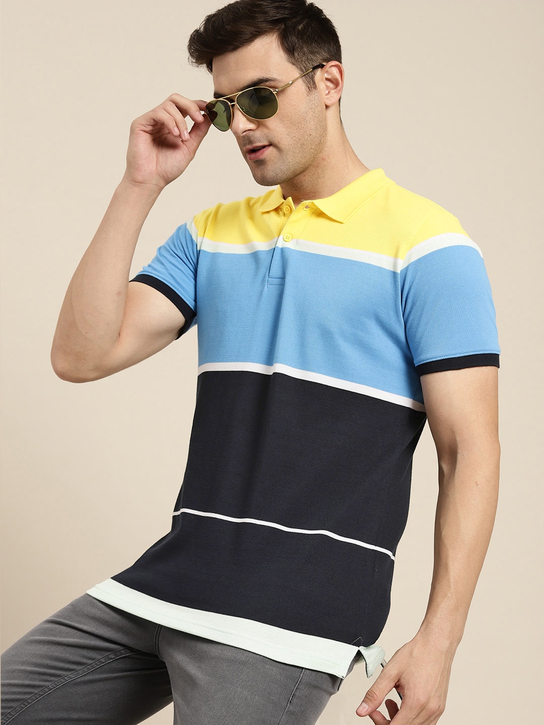 

Moda Rapido Colourblocked Polo Collar T-shirt, Blue