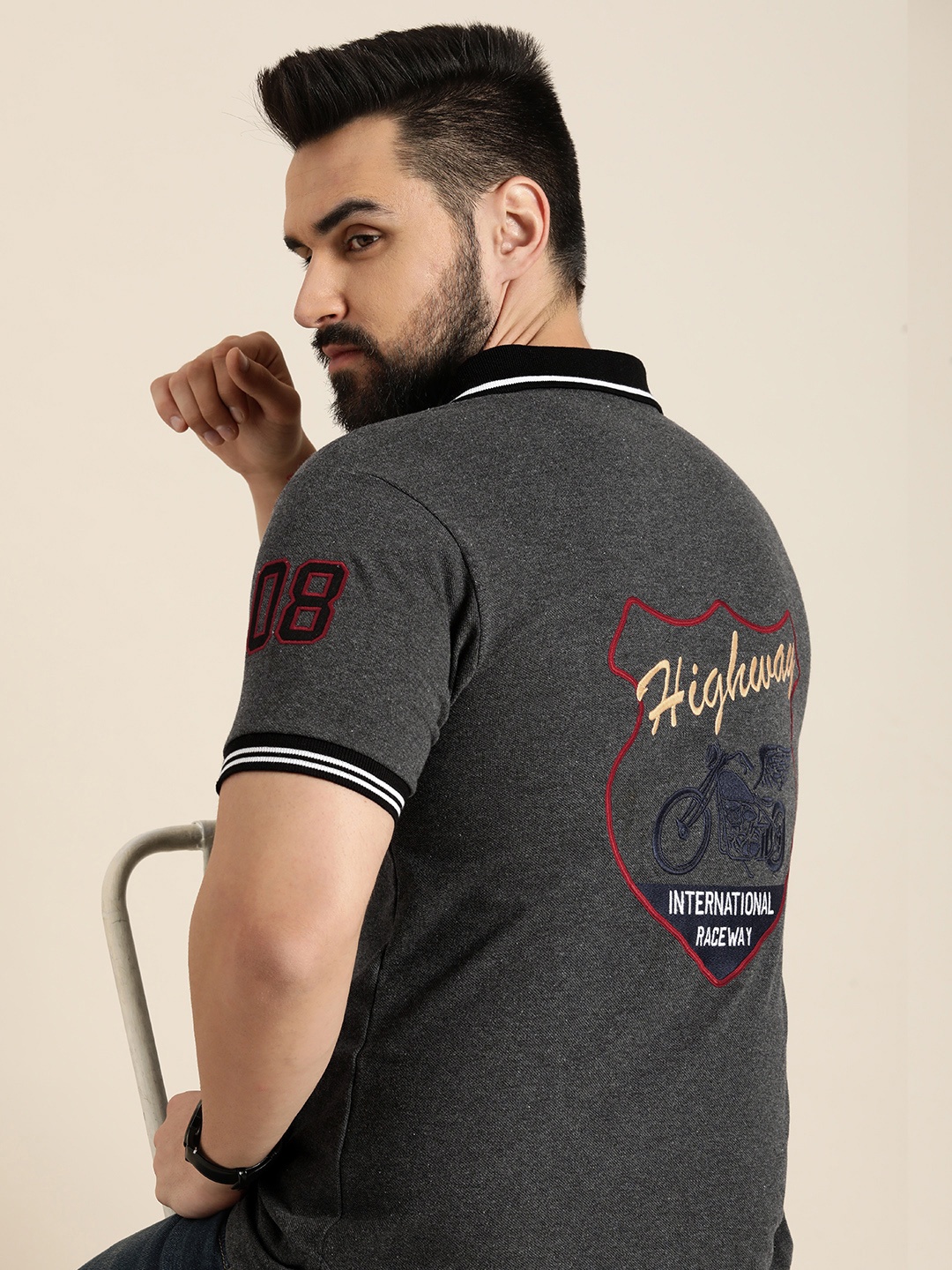 

Moda Rapido Brand Logo Embroidered Polo Collar T-shirt, Charcoal