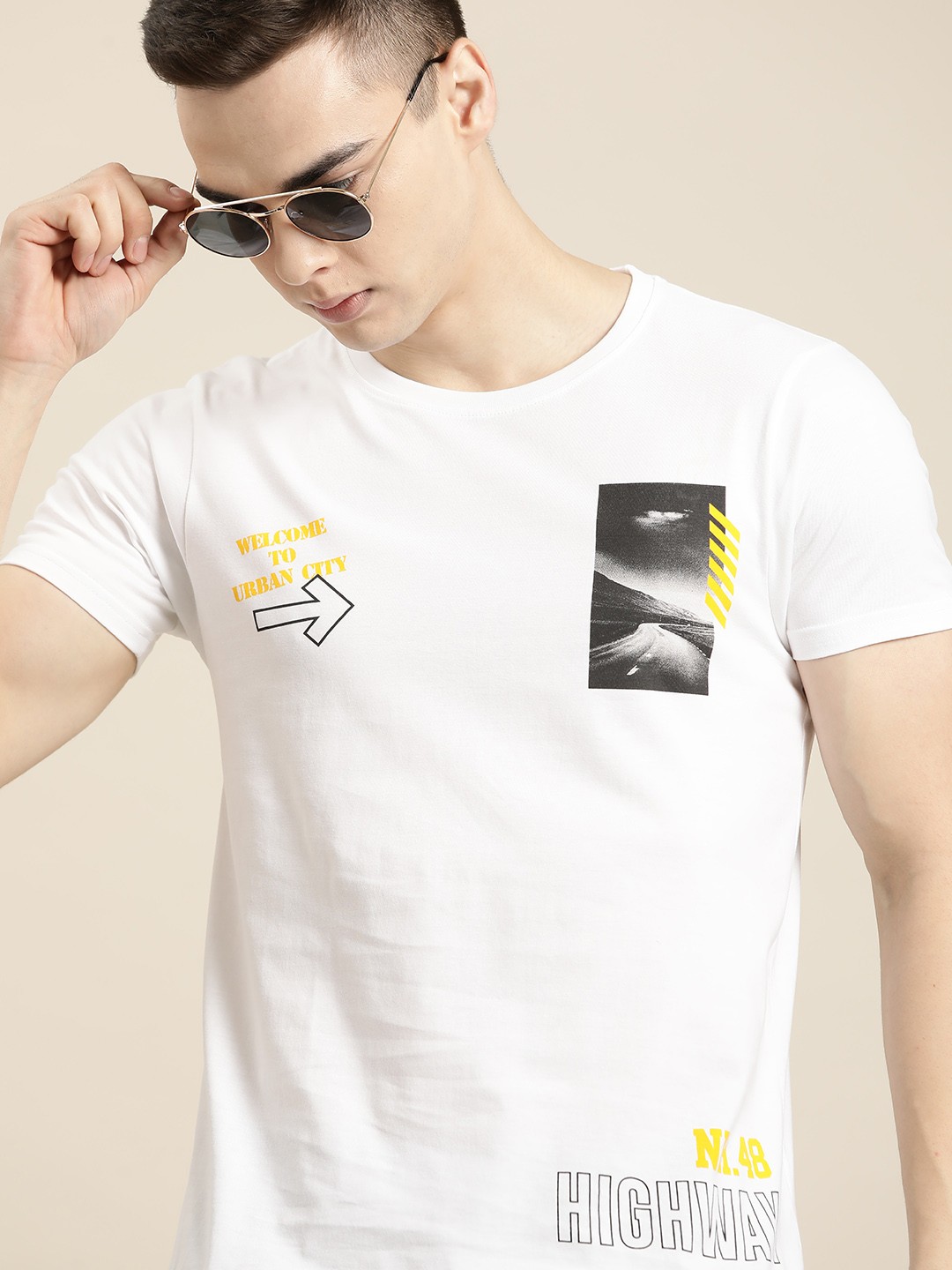 

Moda Rapido Printed Pure Cotton T-shirt, White