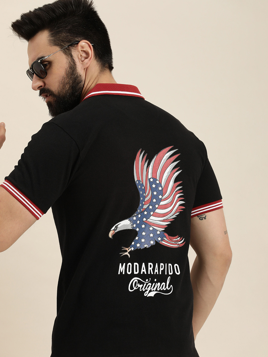 

Moda Rapido Printed Polo Collar Pure Cotton T-shirt, Black