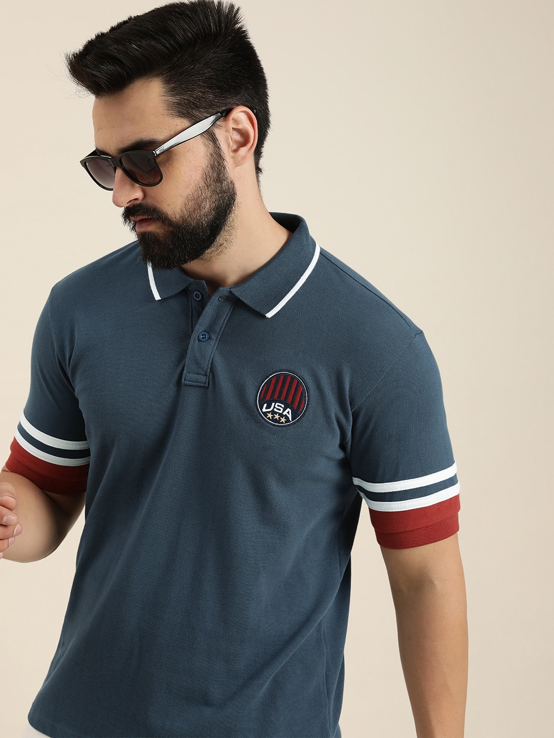 

Moda Rapido Minimal Printed Polo Collar Pure Cotton T-shirt, Blue