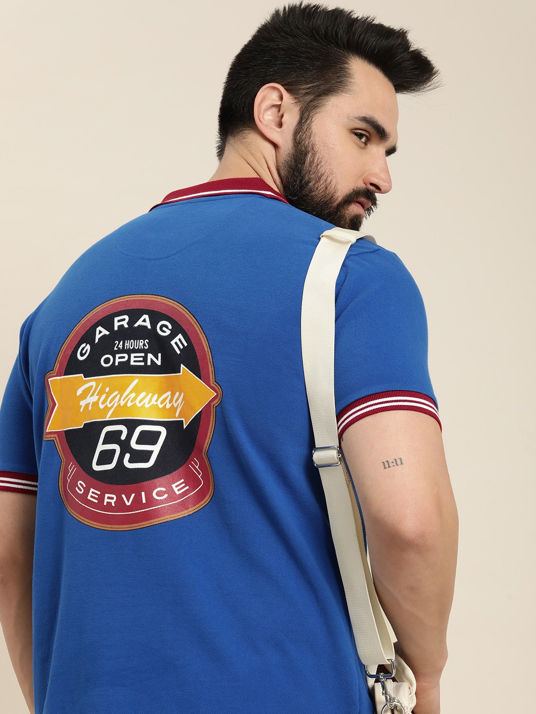 

Moda Rapido Graphic Printed Polo Collar Pure Cotton T-shirt, Blue
