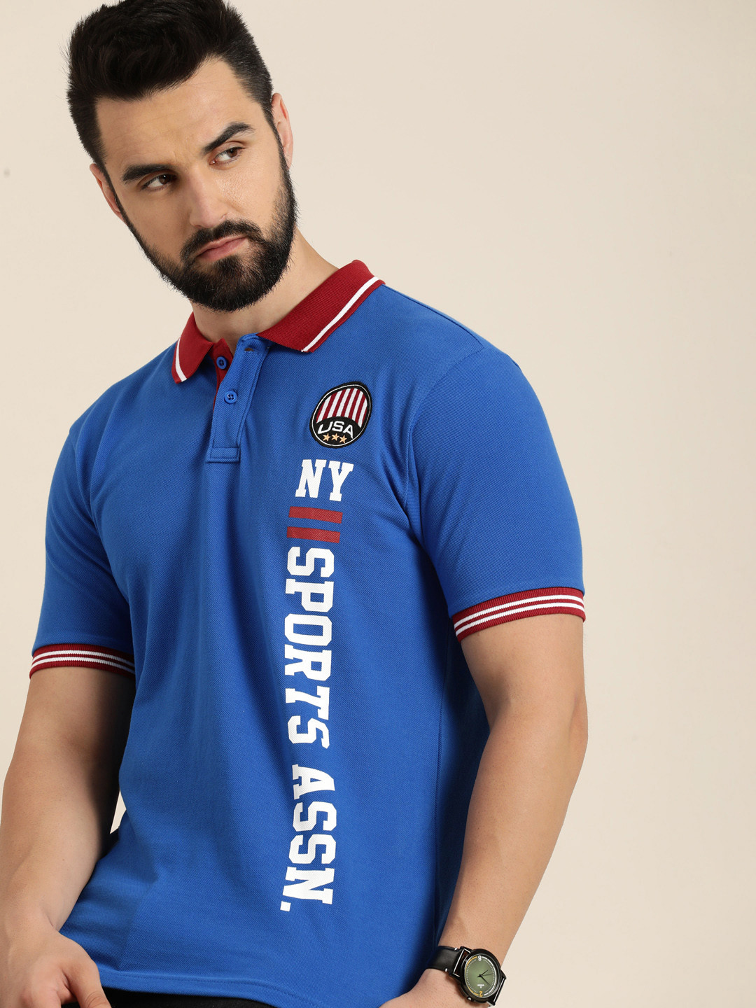 

Moda Rapido Typography Printed Polo Collar Pure Cotton T-shirt, Blue