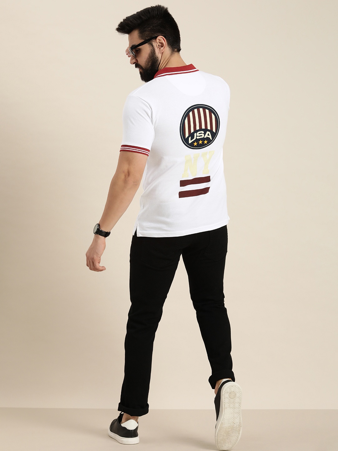 

Moda Rapido Printed Polo Collar Pure Cotton T-shirt, White