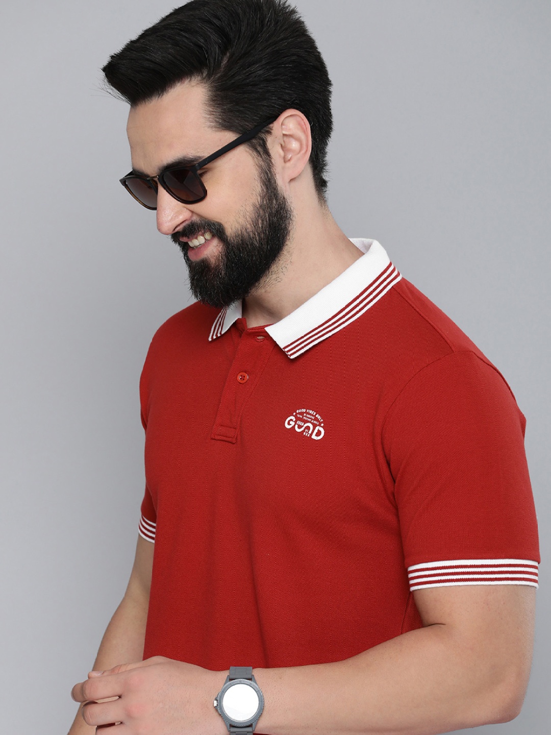 

HERE&NOW Polo Collar Pure Cotton T-shirt, Red