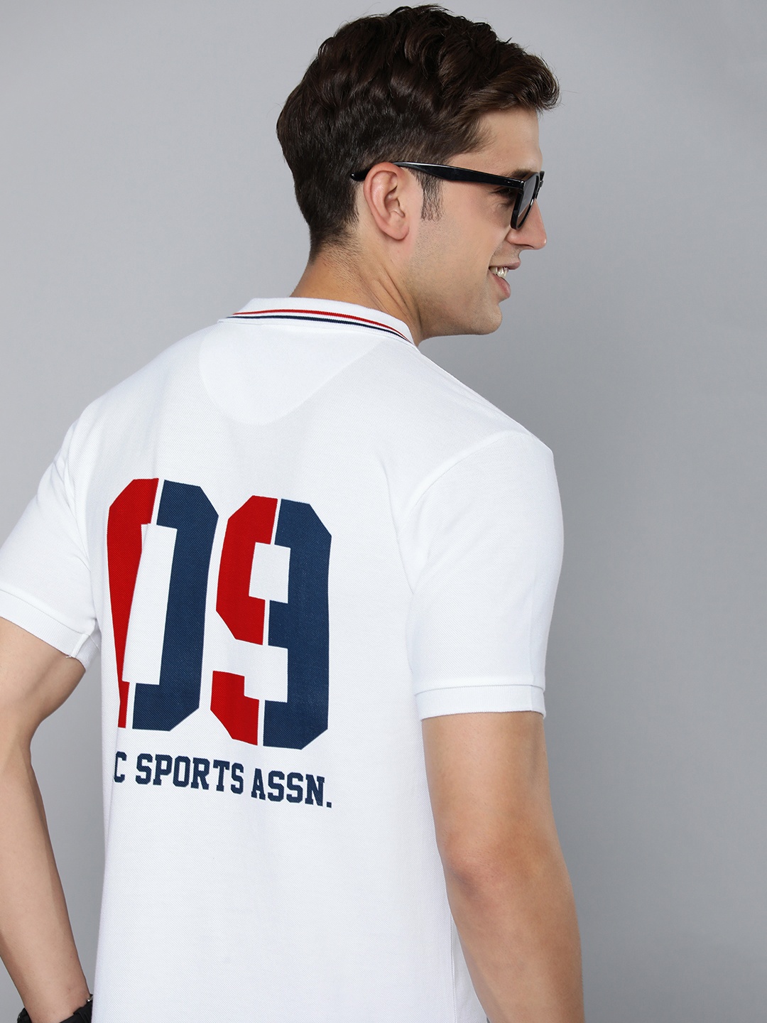 

HERE&NOW Varsity Printed Polo Collar Pure Cotton T-shirt, White