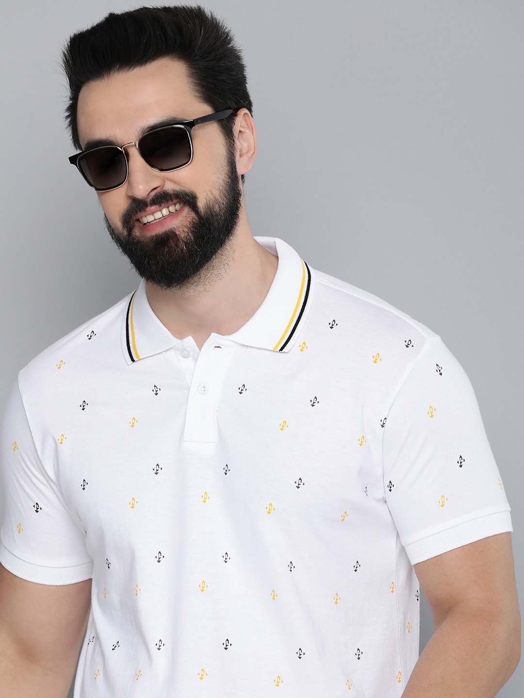 

HERE&NOW Printed Polo Collar Pure Cotton T-shirt, White