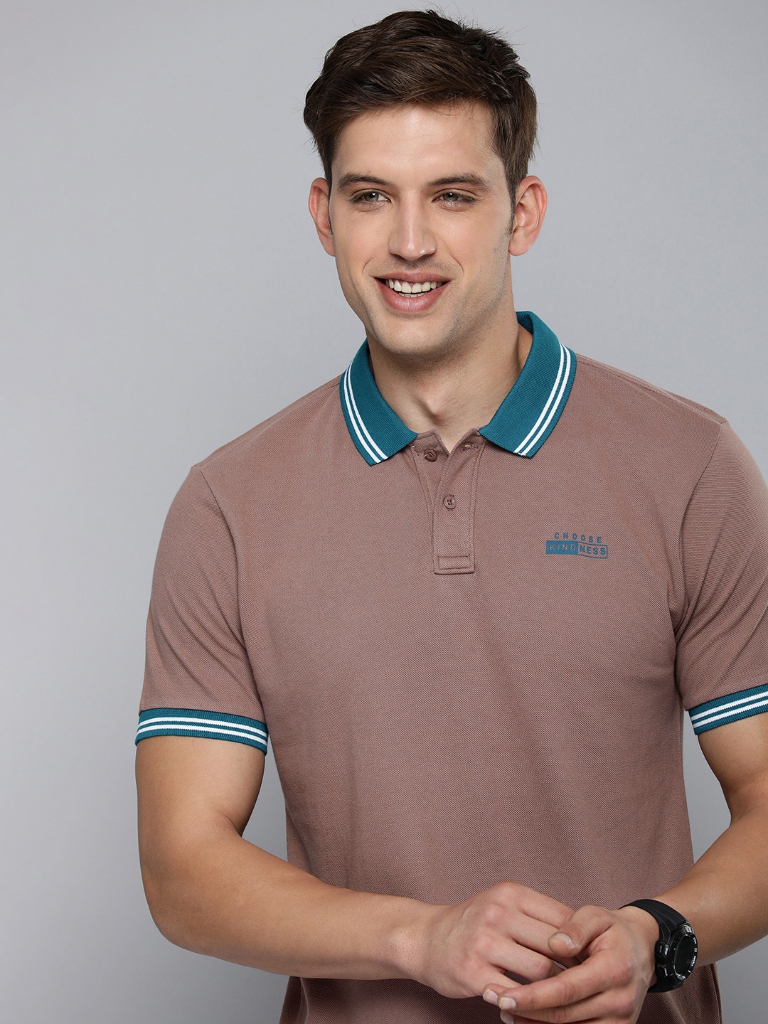 

HERE&NOW Polo Collar Pure Cotton T-shirt, Mauve