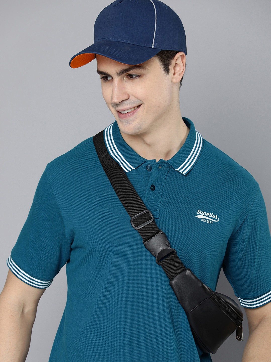 

HERE&NOW Men Polo Collar Pure Cotton T-shirt, Blue