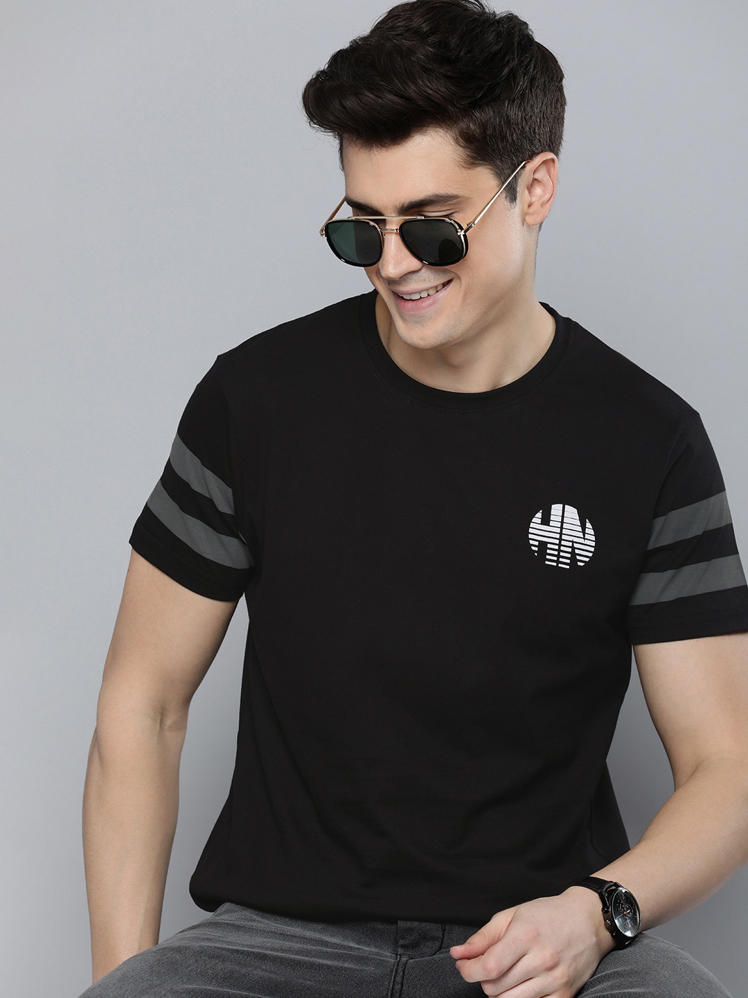 

HERE&NOW Brand Logo Printed Pure Cotton T-shirt, Black