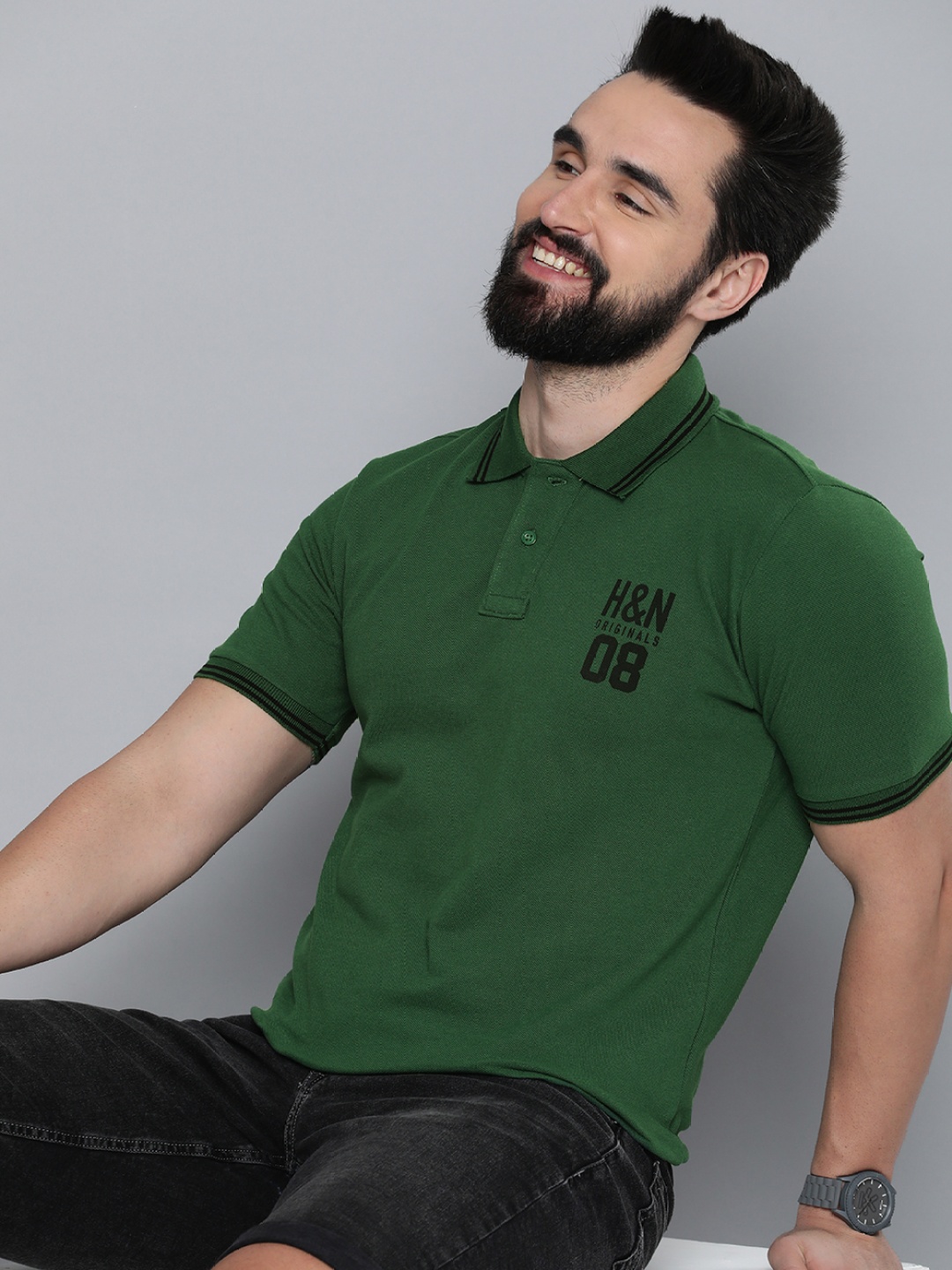 

HERE&NOW Brand Logo Polo Collar Pure Cotton T-shirt, Green