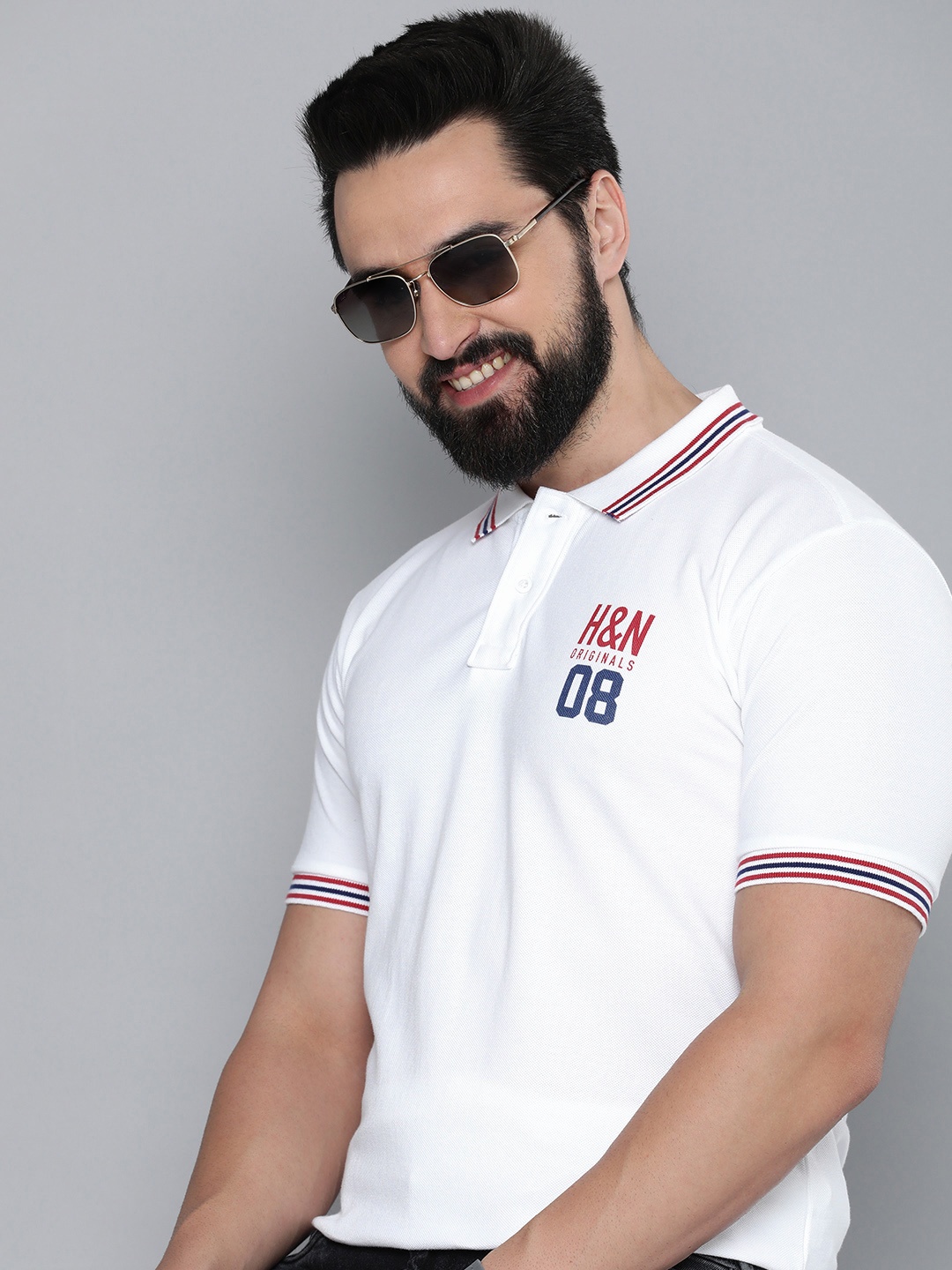 

HERE&NOW Brand Logo Printed Polo Collar Pure Cotton T-shirt, White