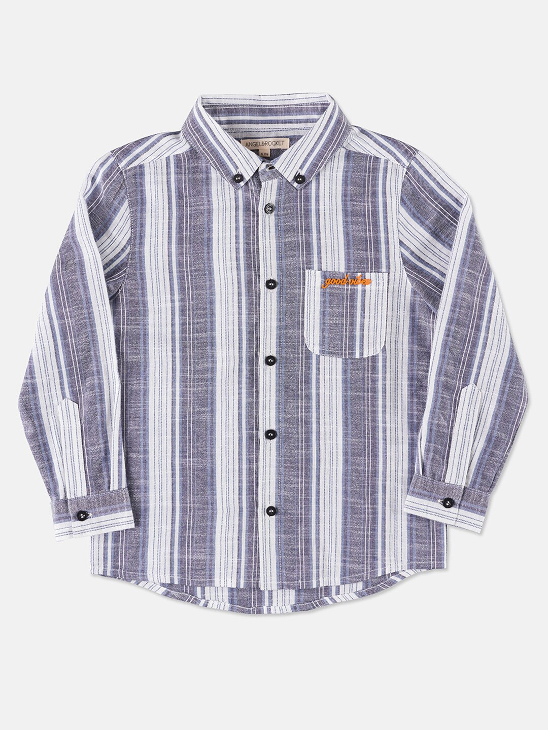 

Angel & Rocket Boys Slim Fit Vertical Striped Casual Cotton Shirt, Grey