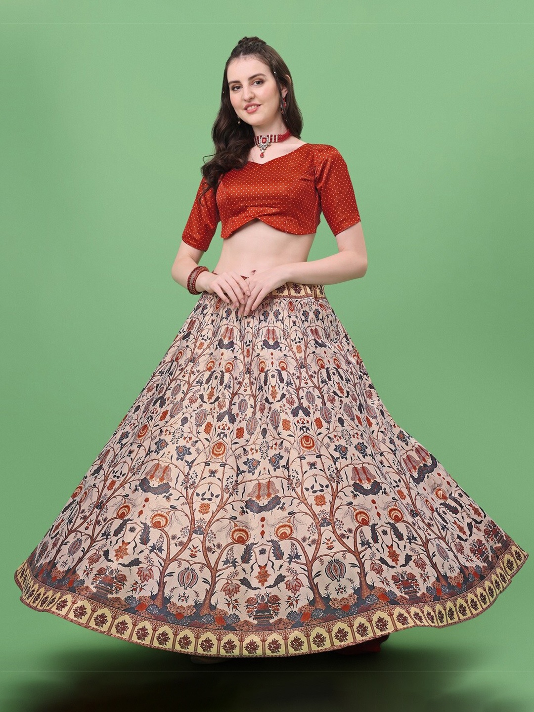 

Ethnic Yard Semi-Stitched Lehenga & Unstitched Blouse With Dupatta, Red