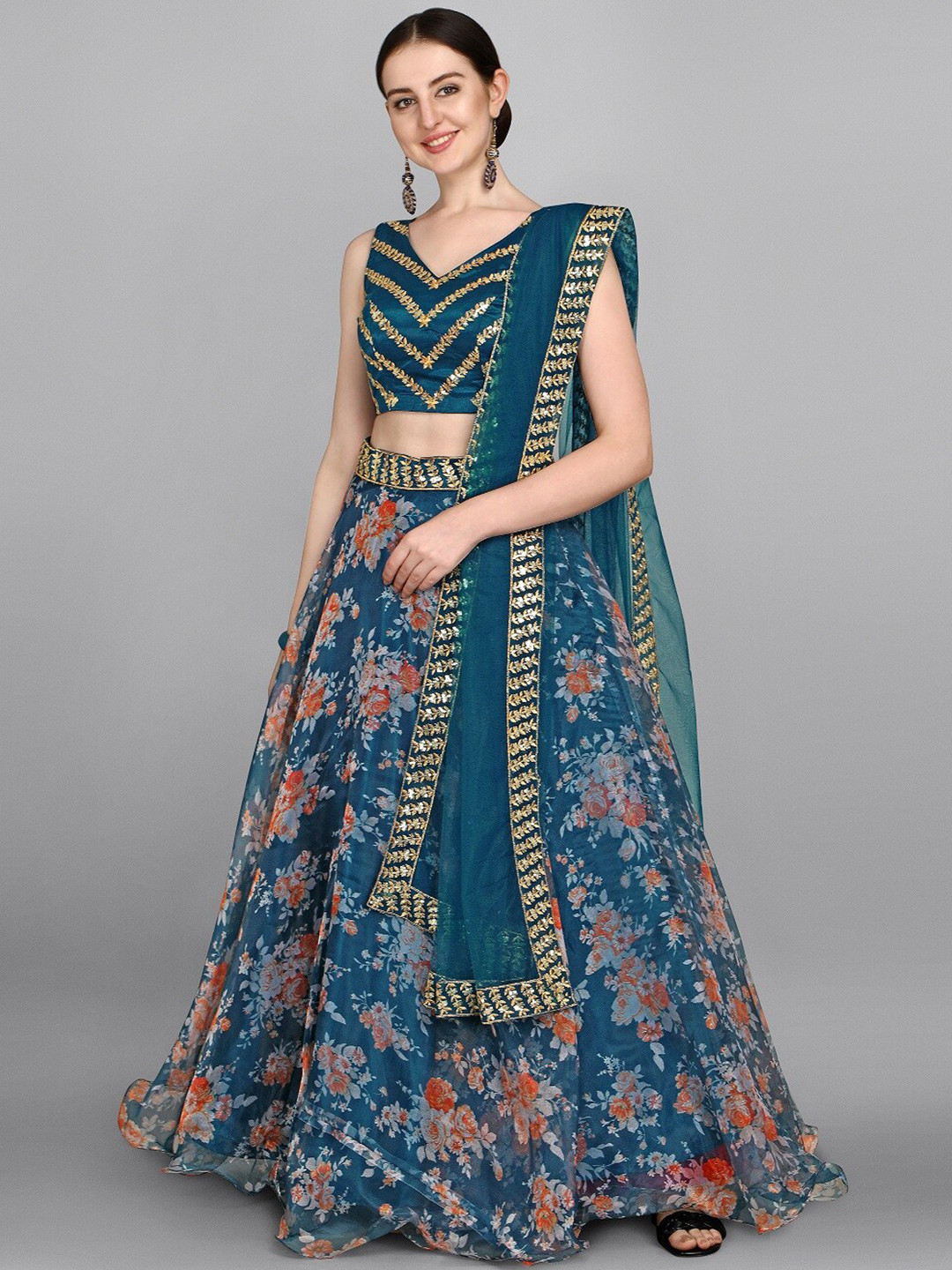 

Ethnic Yard Semi-Stitched Lehenga & Unstitched Blouse With Dupatta, Blue