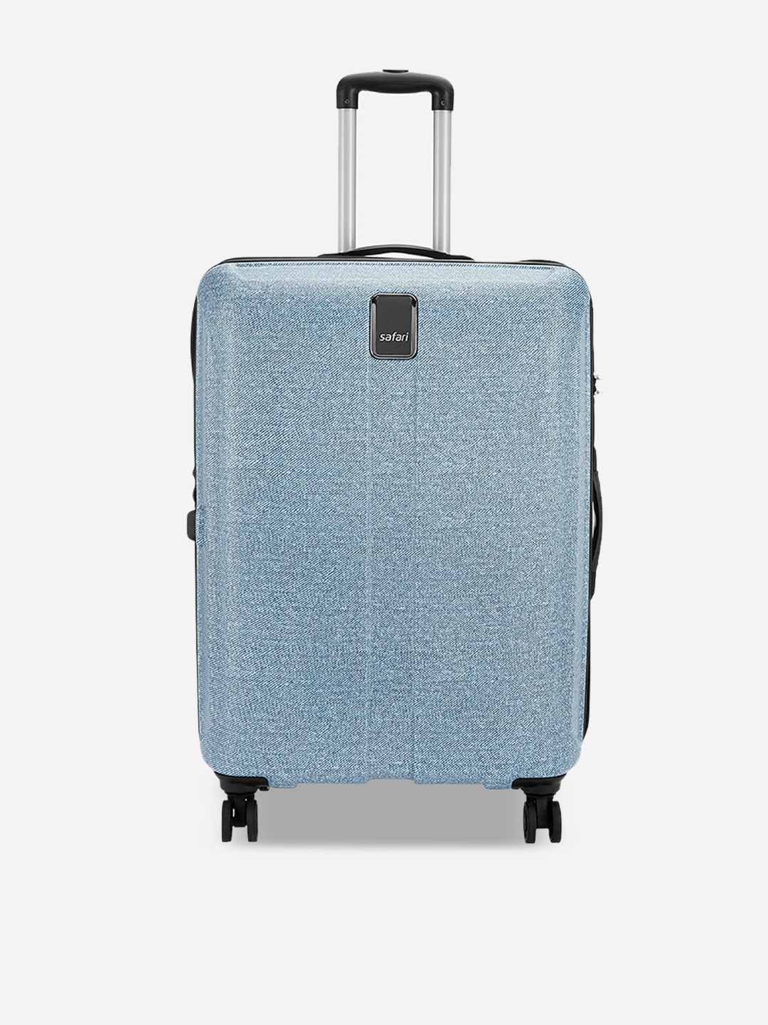 

Safari Denim Textured Hard-Sided Small Trolley Suitcase, Blue