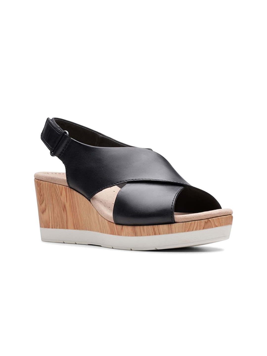 

Clarks Leather Peep Toes Wedge Heels, Black