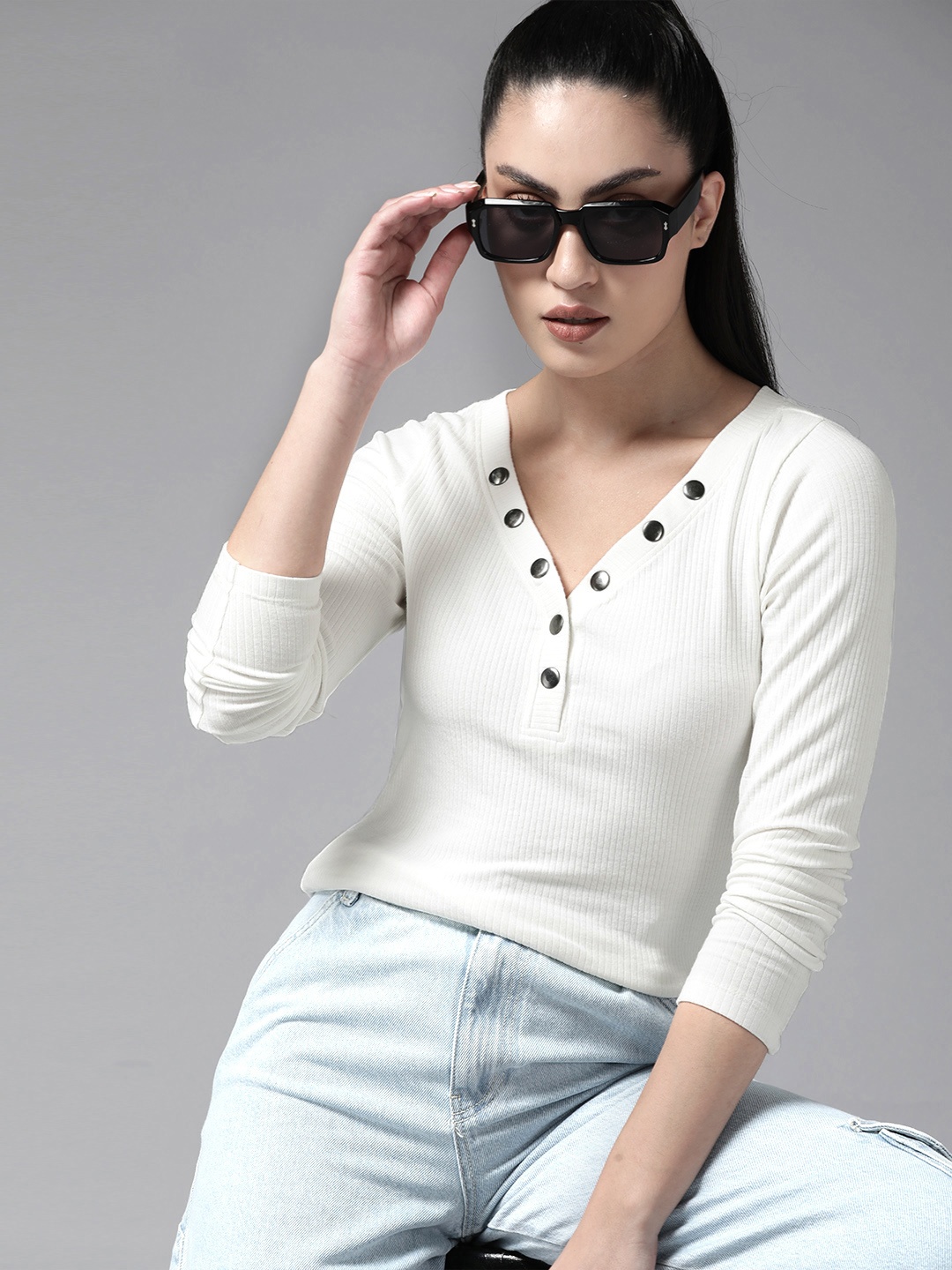 

Roadster V-Neck Regular Top, White