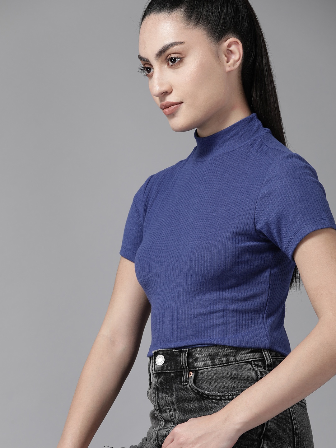 

Roadster High Neck Regular Top, Blue