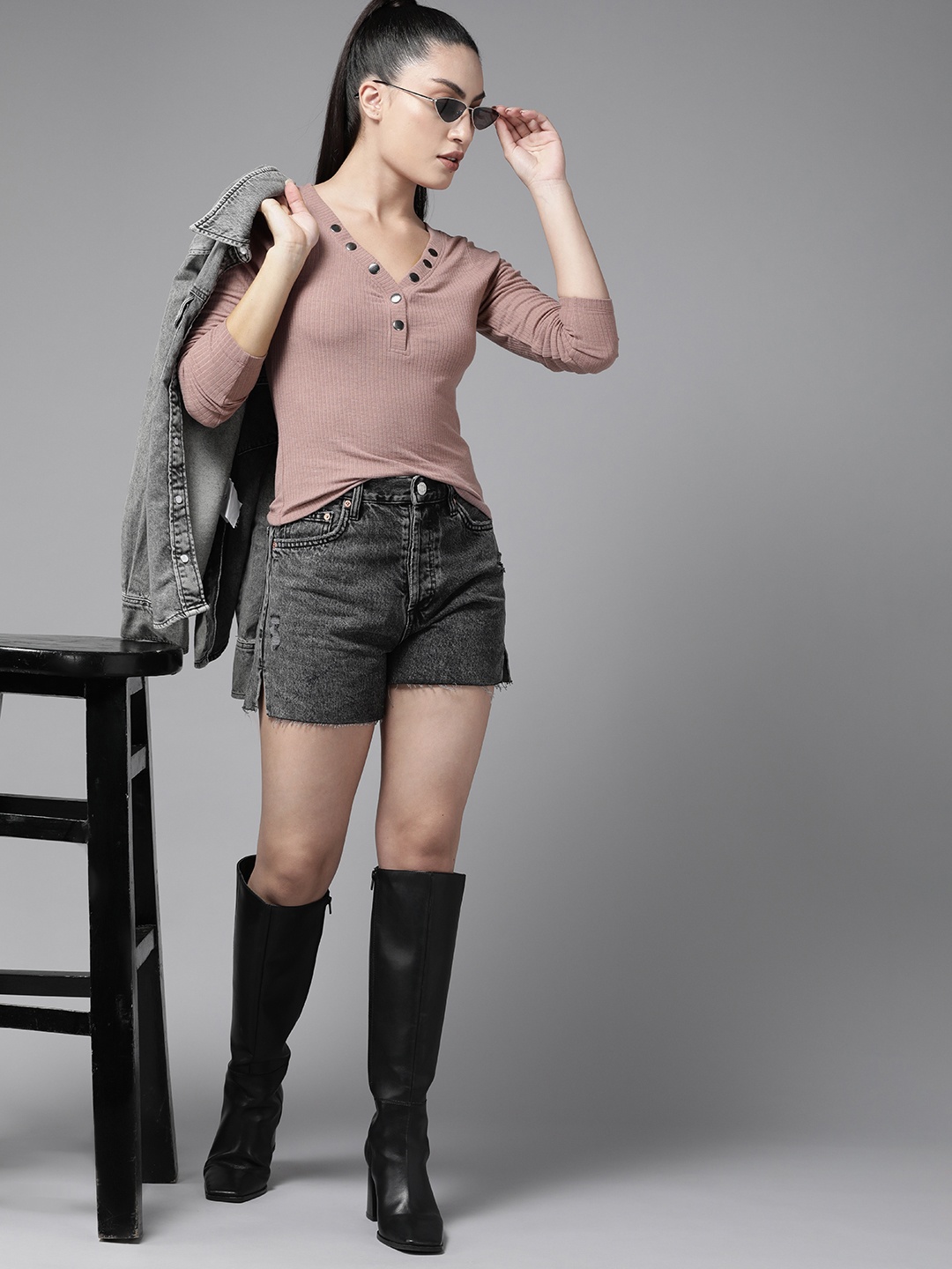 

Roadster V-Neck Regular Top, Mauve