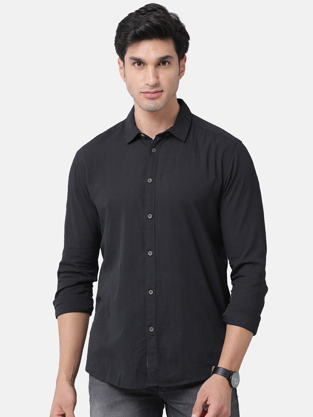 

Voi Jeans Men Slim Fit Casual Pure Cotton Shirt, Black