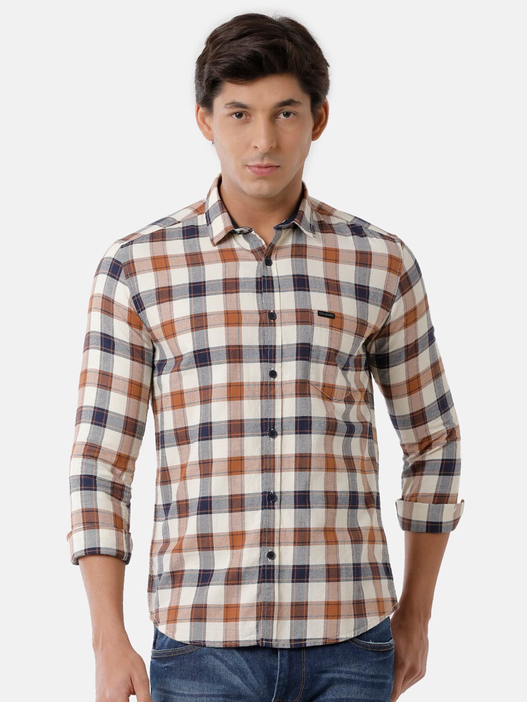 

Voi Jeans Men Slim Fit Gingham Checks Casual Shirt, Black