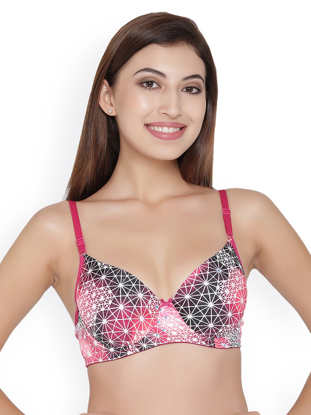 

Clovia Pink Printed Underwired Lightly Padded T-shirt Bra BR0880P1440B