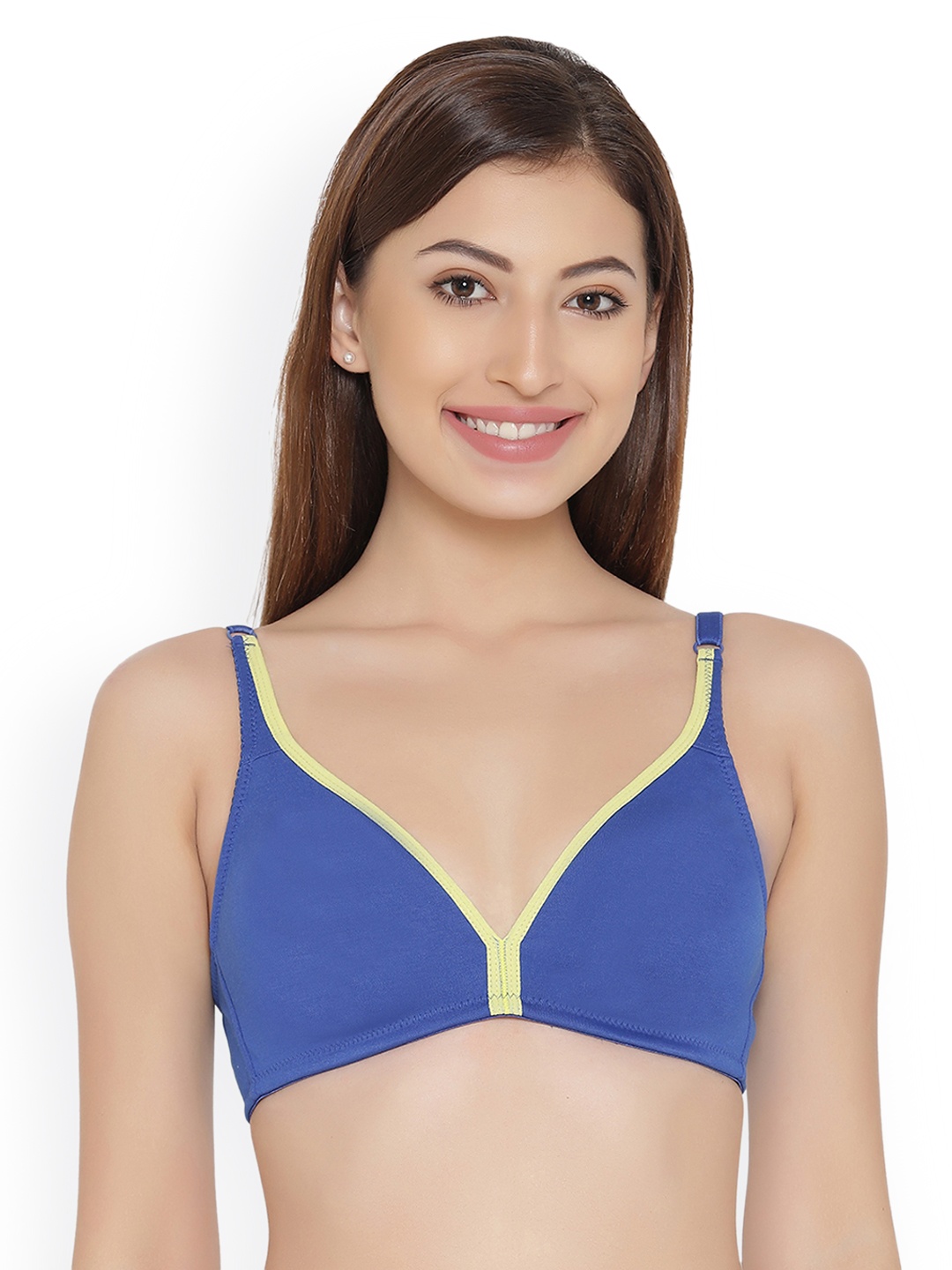 

Clovia Cotton Rich Non-Wired Non-Padded Plunge T-Shirt Bra, Blue